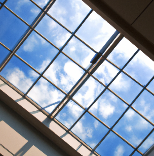 Rooflight from below showing blue sky