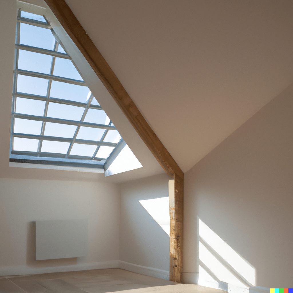 A room in a house illuminated by a rooflight