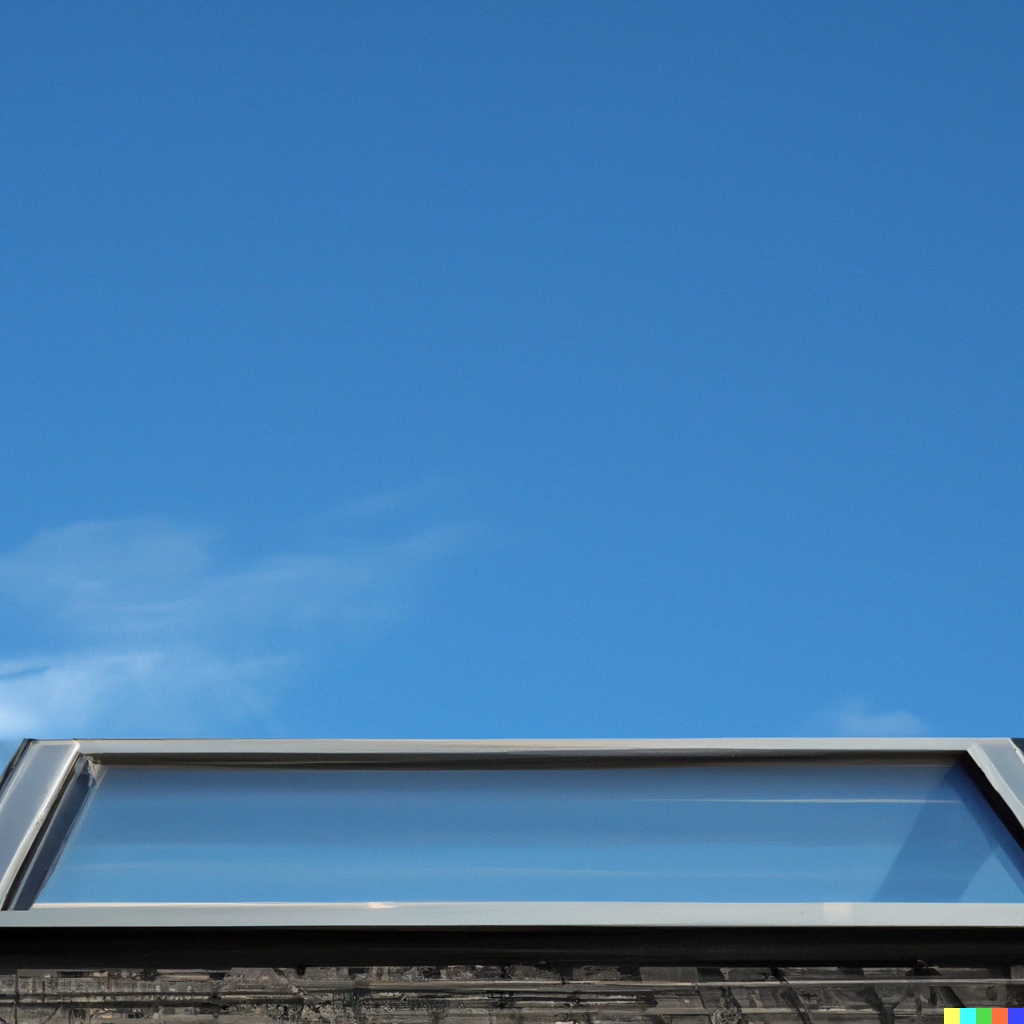 skylight on roof with blue sky in background
