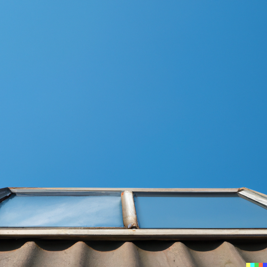skylight on home roof with blue sky in background
