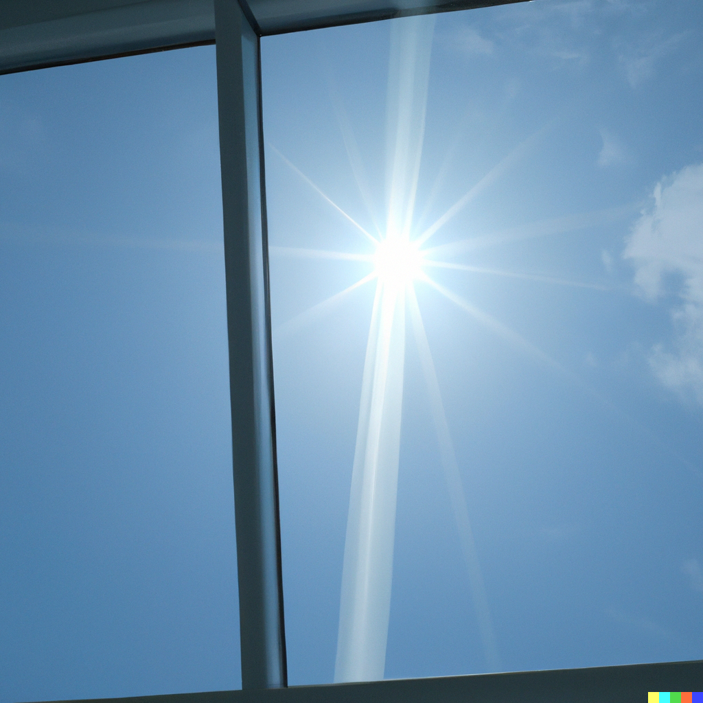 skylight window looking out on a blue sky