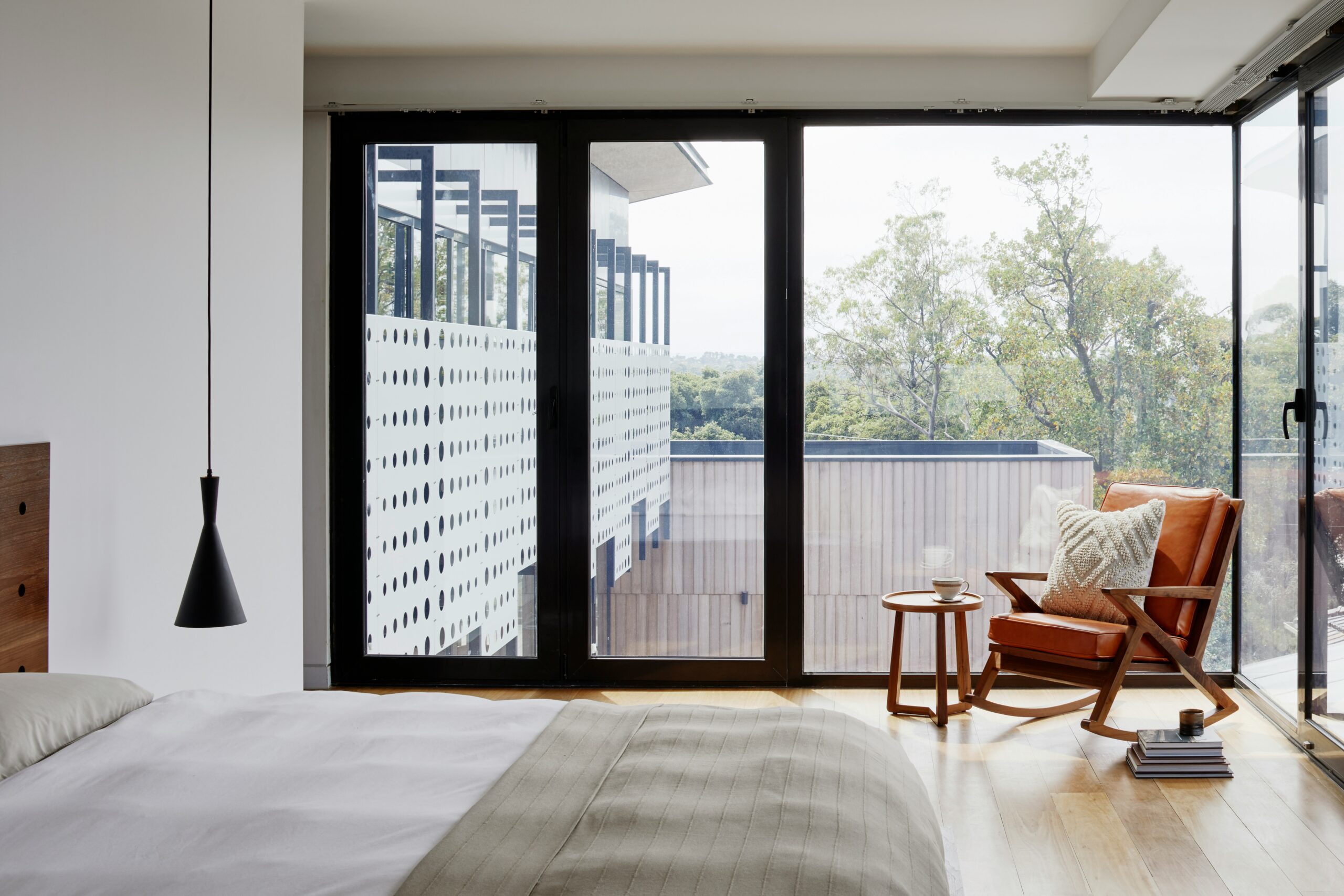 Apartment bedroom with sliding doors