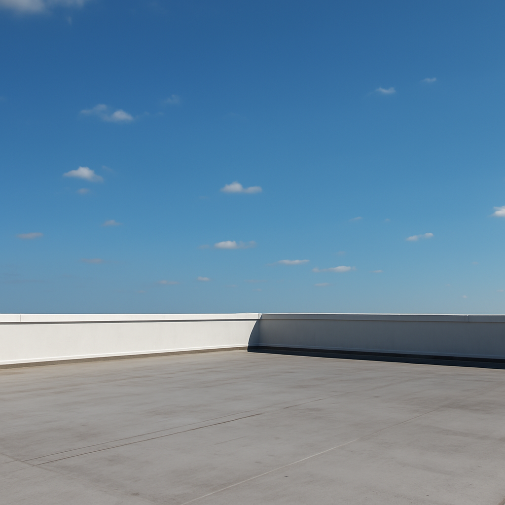 Flat roof with a blue sky in the background