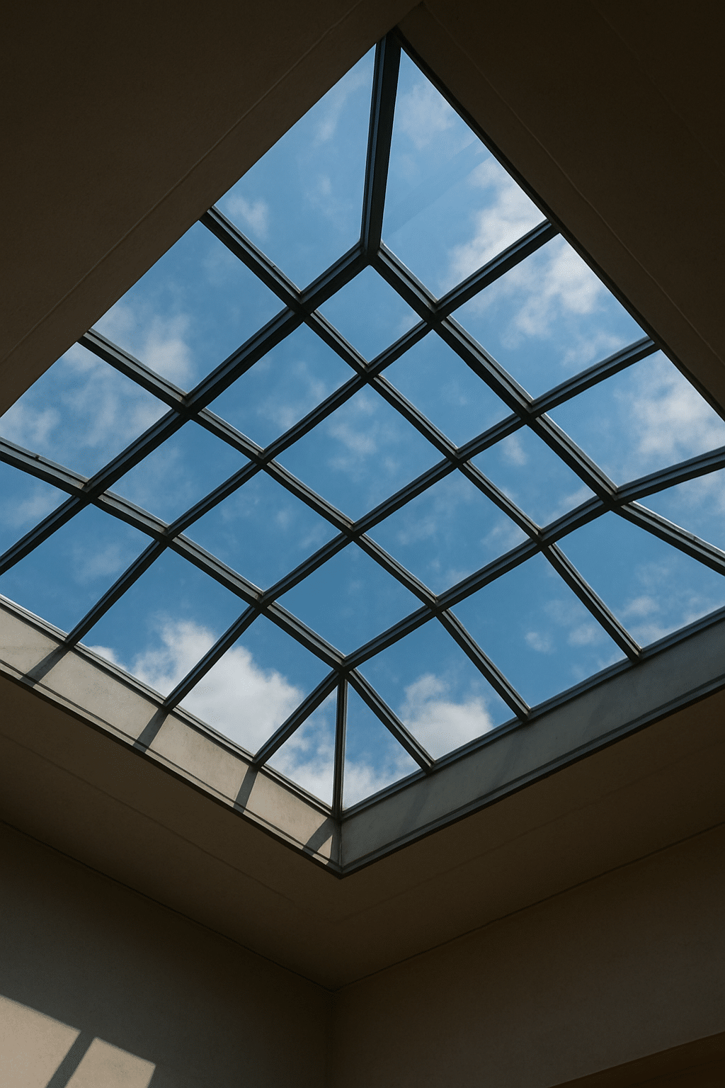 Image of a glass roof lantern taken from below
